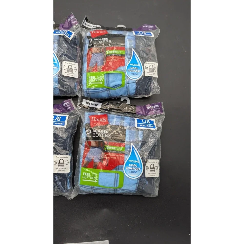Lot 4x Hanes 841VTY Cool Comfort Tagless Boxers (Qty 8) LG Blue Plaid 36-38